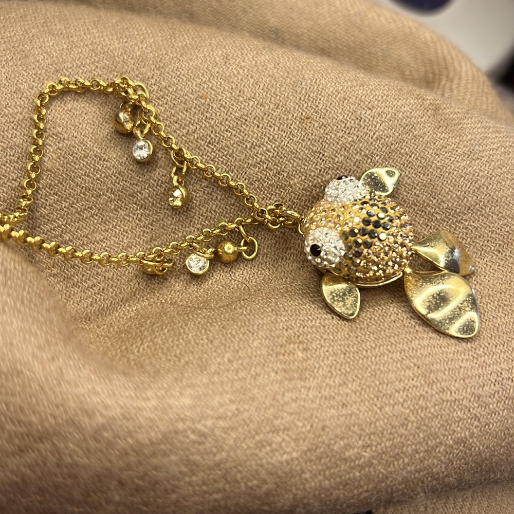 Swarovski crystal lychee fish, gold tone, pendant necklace